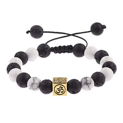 Berloque folheado a ouro/prata cúbico 3D contas de pedra turquesa e lava pulseiras trançadas - Imagem 1 de 4