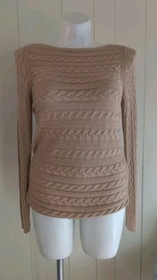 Suéter informal para mujer Lauren Ralph Lauren tejido con cable bronceado manga larga talla L Foto 1 de 4