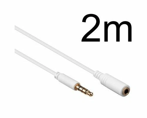 2,0m Headset Verlängerung - Klinkenkabel  4 polig Huawei LG Samsung weiss - Bild 1 von 1