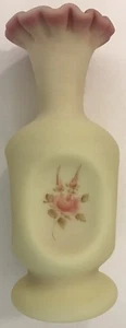 Fenton Rose Burmese Opalescent 7" Vase Pinched Ruffle Hand Painted - Picture 1 of 8