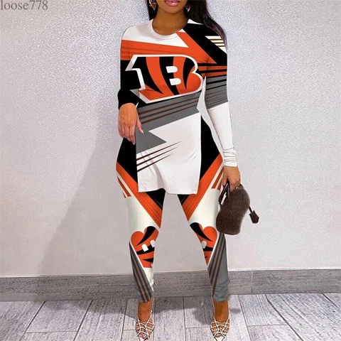 Cincinnati Bengals Womens Long Sleeve Shirts T-Shirt Stretch Leggings Yoga Pants Cover