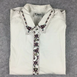 Camisa Koret Petites Manga Larga Abotonada con Bordado, Para Mujer L (Blanco) - Imagen 1 de 8