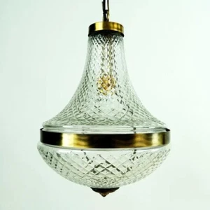 Rare Art Nouveau Brass & Crystal Cut Glass Chandelier – Ceiling Hanging Fixture - Foto 1 di 5