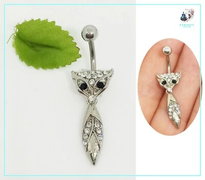 Piercing da ombelico banana in acciaio gioiello argento volpe con brillantini di - Immagine 1 di 4