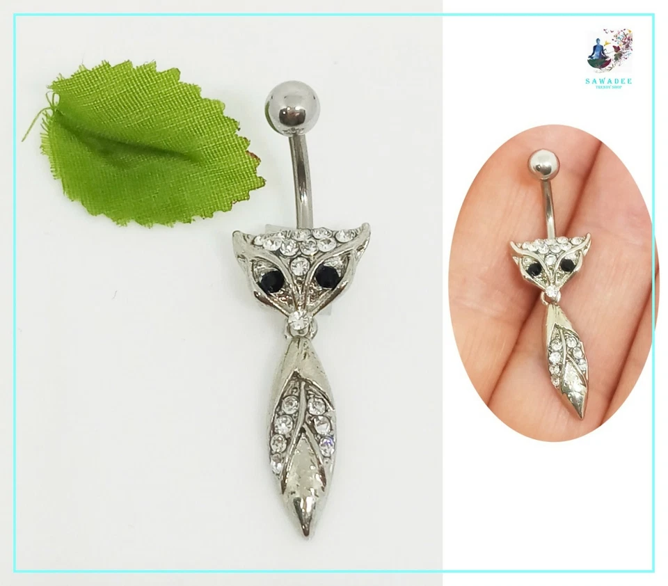 Piercing da ombelico banana in acciaio gioiello argento volpe con brillantini di - Immagine 1 di 4