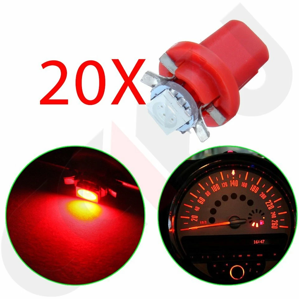 20Pcs Red B8.5D 5050 SMD LED Bulbs Dash Indicator Cluster Light For Porsche/BMW - Image 1 of 4