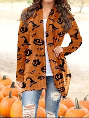 Plus 4x 24 Naranja Halloween Estampado Delgado Cárdigan Capas Sobrepieza Elastizado Fiesta Foto 1 de 3
