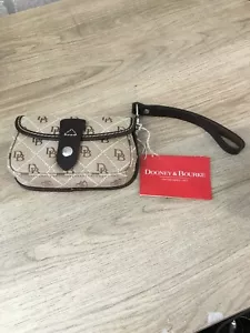 DOONEY & BOURKE Tan and Brown Flap Wristlet NWT - Picture 1 of 7