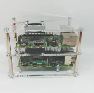 Case for two Raspberry Pi 4B and 3B +/3B/2B-with two fans - open V2 transparent - Picture 1 of 5