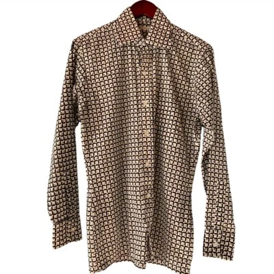 Camisa de vestir con estampado europeo Carlo Palazzi Modelo 15 15,5 M geométrico abotonada Foto 1 de 4