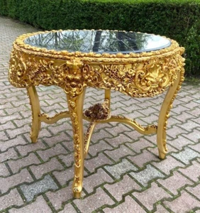 Tisch Italienisch Barock Gold geschnitzter Sockel mit original schwarzer Marmorplatte Vintage - Bild 1 von 11
