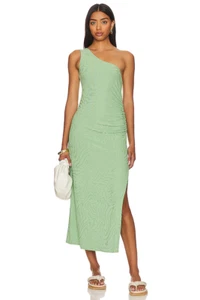 Seafolly Second Wave One Shoulder Midi Dress in Palm Green Size Large MSRP $108 - Picture 1 of 4