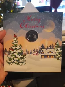 2022 GUERNSEY MERRY CHRISTMAS 50 PENCE ROBIN COIN IN CHRISTMAS CARD. - Picture 1 of 3