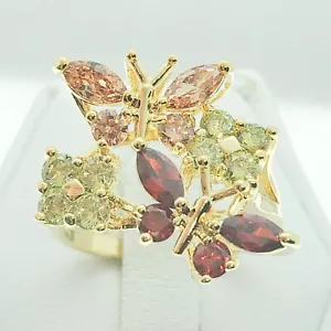 R1004 Women Fashion Jewelry White Yellow Gold Plated Birthstones Cocktail Ring - Picture 1 of 8