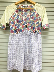 MAMAS & PAPAS Maternity Shirt UK 8 Floral Cotton Short Sleeve Geo Top Blouse - Picture 1 of 10