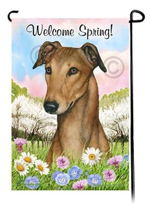 Willkommen Frühling Garten Flagge - Rehkitz Windhund - Bild 1 von 1