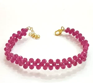 Red Ruby Bracelet ,Handmade Bracelet, Faceted Ruby Jade Bracelet , - Picture 1 of 8