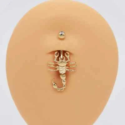 Piercing vientre escorpión diamante simulado corte redondo de 1 quilate chapado en oro amarillo de 14 quilates Foto 1 de 4