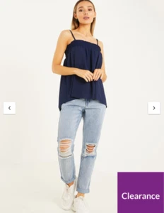 Quiz Shirring Detail Cami Top - Navy UK 10 - Picture 1 of 2