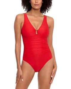 Lauren Ralph Lauren Ring Detail One Piece Swimsuit, Red,  Size-6 - Picture 1 of 3