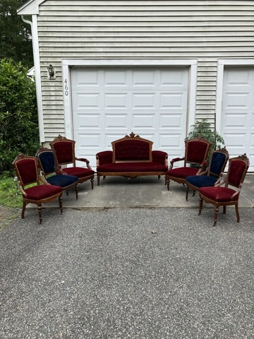 Antique Victorian Seven Piece Walnut & Mohair Parlor Set Cover