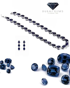 White gold finish Blue Sapphire pear cut created diamond necklace and earrings - Picture 1 of 8