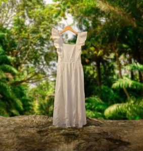 ❤️ NWT H&M White Beige PEEK A BOO BACK TIE Ruffle MaxiBoho Summer Dress Small - Picture 1 of 20