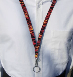 Red Flames Lanyard, Racing, BBQ, Barbeque, Camping, ID Badge Holder, Key Chain - Picture 1 of 4