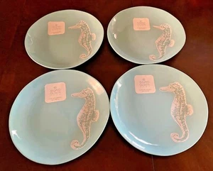 4 Pc SET Sigrid Olsen Coastal Seahorse Dinner Plates Sea Life Turquoise Melamine - Picture 1 of 8