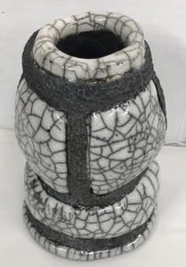 Raku Style Matte Vase Naked Finish Veining Beauty Modern Art Signed - Picture 1 of 15