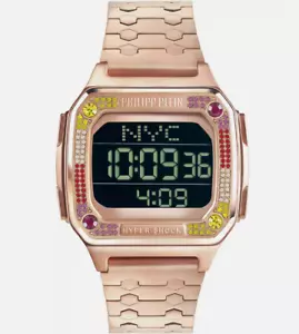 NEW PHILIPP PLEIN HYPER SHOCK PWHAA0821 Steel Gold Rose Chrono Alarm WATCH - Picture 1 of 3