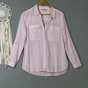 Just Jeans Top Blouse Womens 10 S Pink Stripe Button Shirt Patch Pocket Cowgirl - Picture 1 of 10