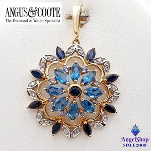 Angus & Coote 9ct Gold Pendant Enhancer London Topaz Sapphire Diamond 9K - Picture 1 of 6
