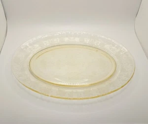 Vtg Hazel Atlas Glass Florentine No 2 Poppy Yellow Platter Oval Depression 11" - Picture 1 of 14