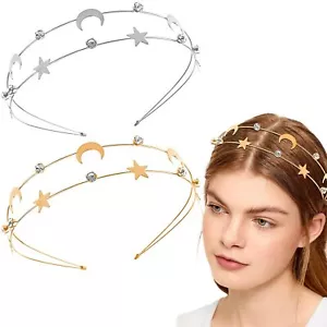 2 Packs Alloy Moon Five-pointed Star Headbands Bridal Hair Hoop for Women Girls - Picture 1 of 7