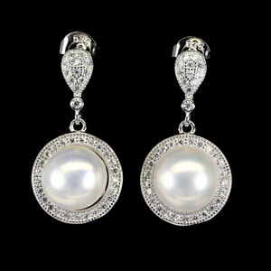 Round Pearl 10mm Simulated Cz Gemstone 925 Sterling Silver Jewelry Earrings