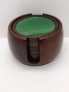 Set Of 6 Wood And Green Agate Coasters With Wood Holder - Picture 1 of 10