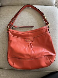 Coach Soft Leather Hobo Crossbody Purse Persimmon Coral