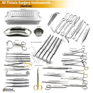 42 Pieces A.V Fistula Surgery Set Arteriovenous Surgical Instruments Box - Picture 1 of 24