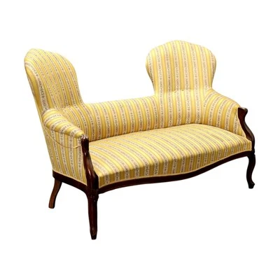 Canapé Ancien Louis Philippe Noyer Tissu Italie XIXe Siècle Original - Photo 1/4