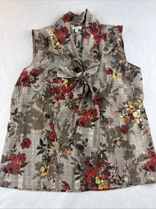 Blusa para mujer Talbots sin mangas a cuadros floral con cuello atado talla mediana - Imagen 1 de 8