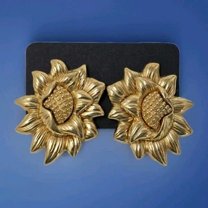 Signierte Monet goldfarbene Sonnenblume Clip-On Ohrringe floral signiert Vintage 1,25" - Bild 1 von 8