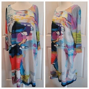 Claire Desjardins Kleid Designer Abstrakte Kunst Large Sommer Blau Weiß Urlaub  - Bild 1 von 8