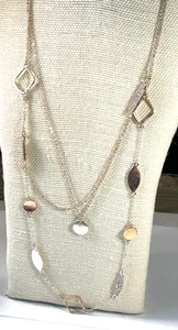 1946 Necklace Gold Silver Tone Rhinestone Layered Metal Chain Lot 74A - Picture 1 of 2