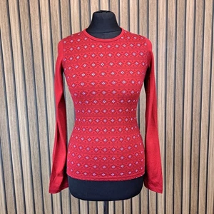 Icebreaker Merino 200 Base Layer Womens XS Red Geometric Body Fit - Picture 1 of 11