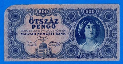 Hungary 500 OTSZAZ PENGO 1945 P-117a Circulated Note K219 037603 - Image 1 of 4
