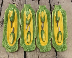 Vintage Corn On The Cob Dishes W/Cob Holders 12 Piece Set Ceramic Serving Dishes - Picture 1 of 8