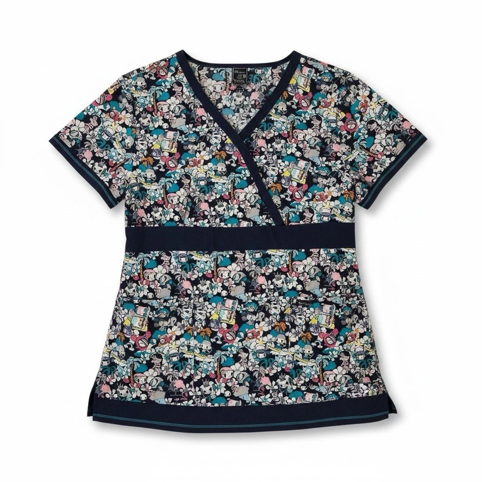 Tokidoki by Koi Scrub Top, Blue Multicolor, Elastic Waist In Back, Women’s XL - Image 1 of 4