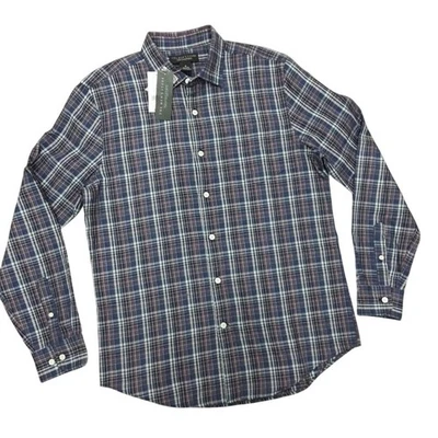 NWT Bloomingdale's The Men's Store Navy Blue Red Plaid Check Shirt Medium M $98 - Image 1 of 4