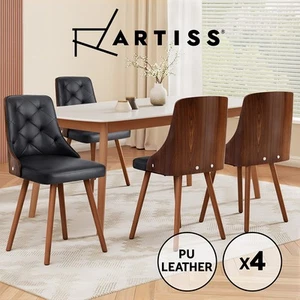 Artiss 4x Dining Chairs Cafe Kitchen Lounge Chair Wooden PU Leather Upholstered - Picture 1 of 8